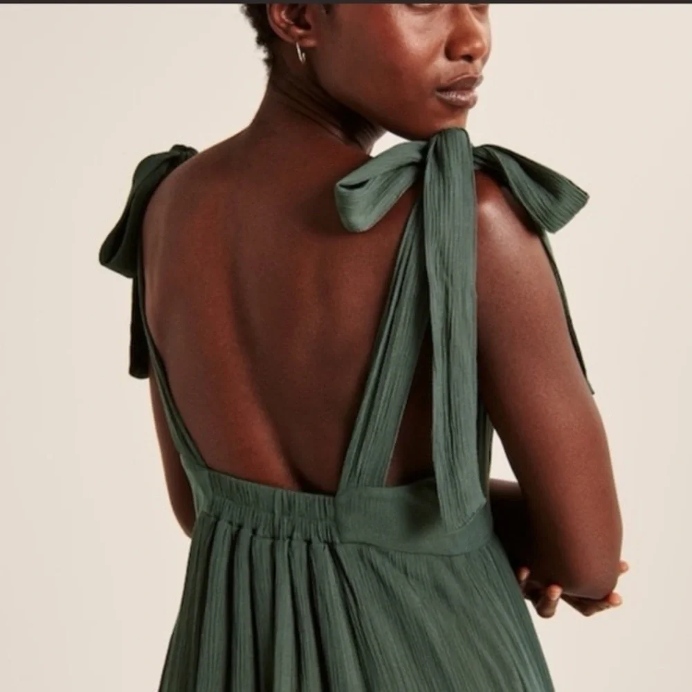 Abercrombie & Fitch Olive Green Maxi Dress with Tie Shoulders